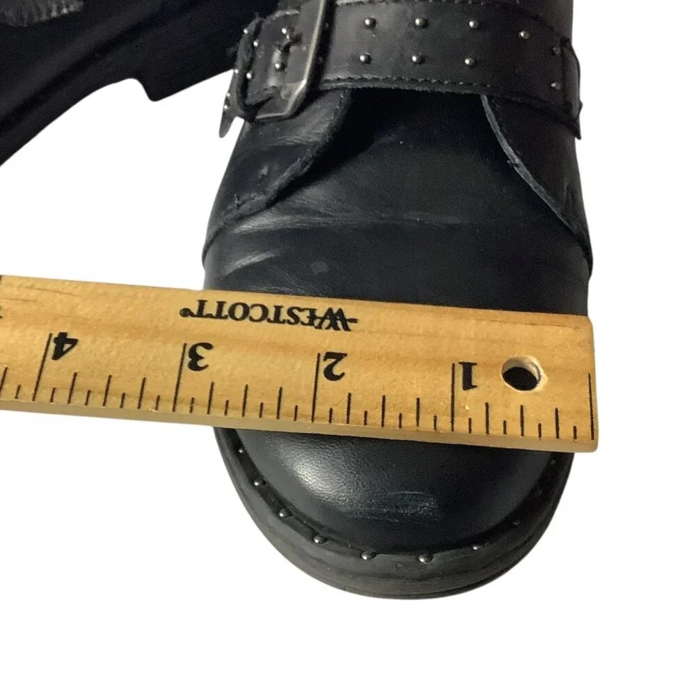 Steve Madden Women's Pursue Boots Black Leather Studded‎ Buckle Straps Ankle 8M
